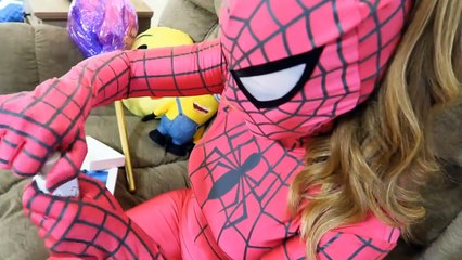 Pink Spidergirl vs Spiderman vs Batman vs Joker Balloon Challenge Superhero IRL Frozen Elsa Mermaid