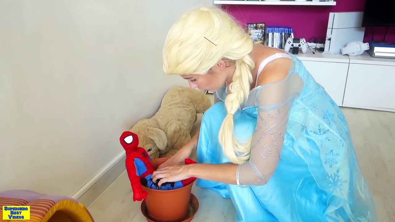 Spiderman and Frozen Elsa tied vs Maleficent and Joker TNT prank - Superhero in real life