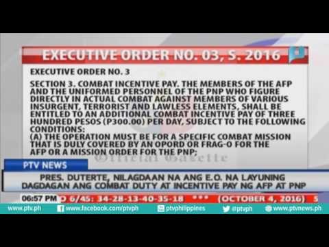 EO na magtataas ng combat duty, incentive pay ng AFP, PNP, nilagdaan na ni Pres. Duterte
