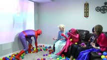 Spiderman Colored Ball Battle! w/ Frozen Elsa Spidergirl Maleficent Superhero FUN IRL