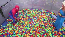 FROZEN ELSA vs SPIDERMAN vs JOKER Plastic Ball Pit Show w/ Bad Baby Spiderbaby! Superhero Fun IRL