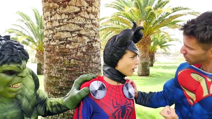 Spiderman Loses His costume Maleficent Gets Superman Powers w Frozen Elsa Hulk