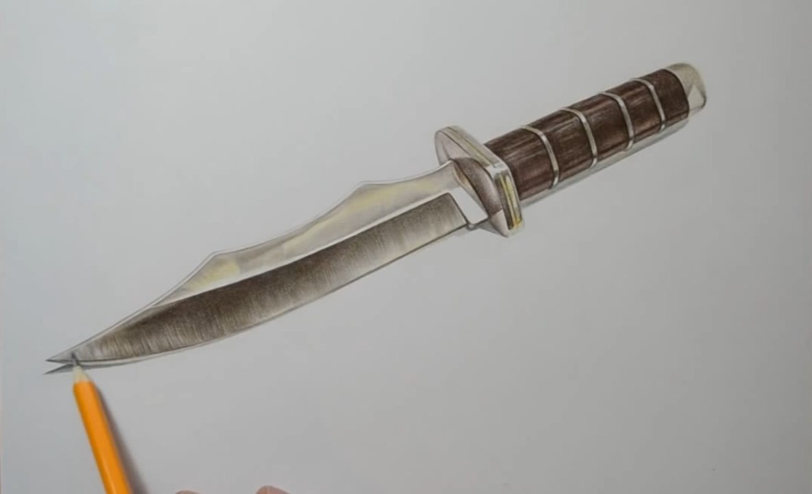 How to Draw a Dagger Knife - Realistic Colored Drawing