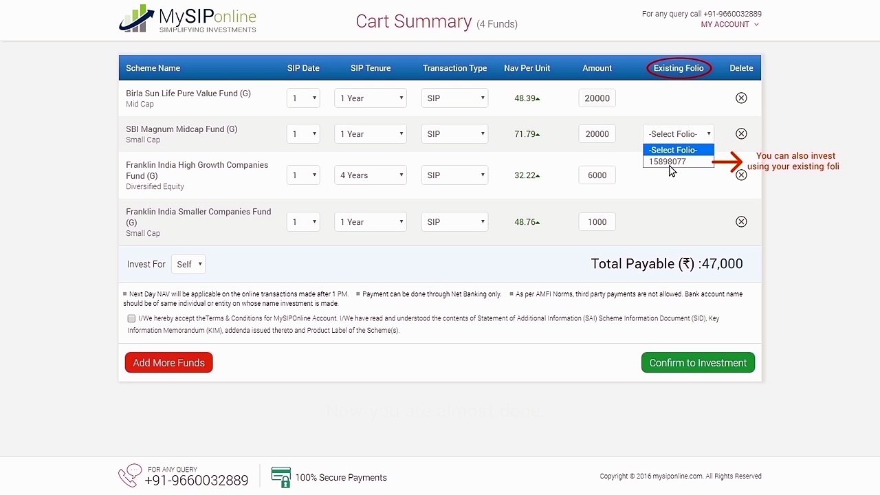 Check Your Investment Cart Details - My SIP Online