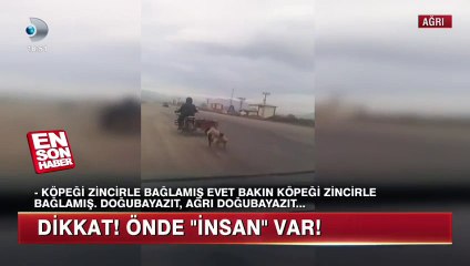 Köpeği motorun arkasına bağlayıp eziyet etti