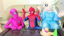 Spiderman Becomes Joker Spiderman vs Joker w Frozen Elsa Pink Spidergirl Venom Superhero Fun