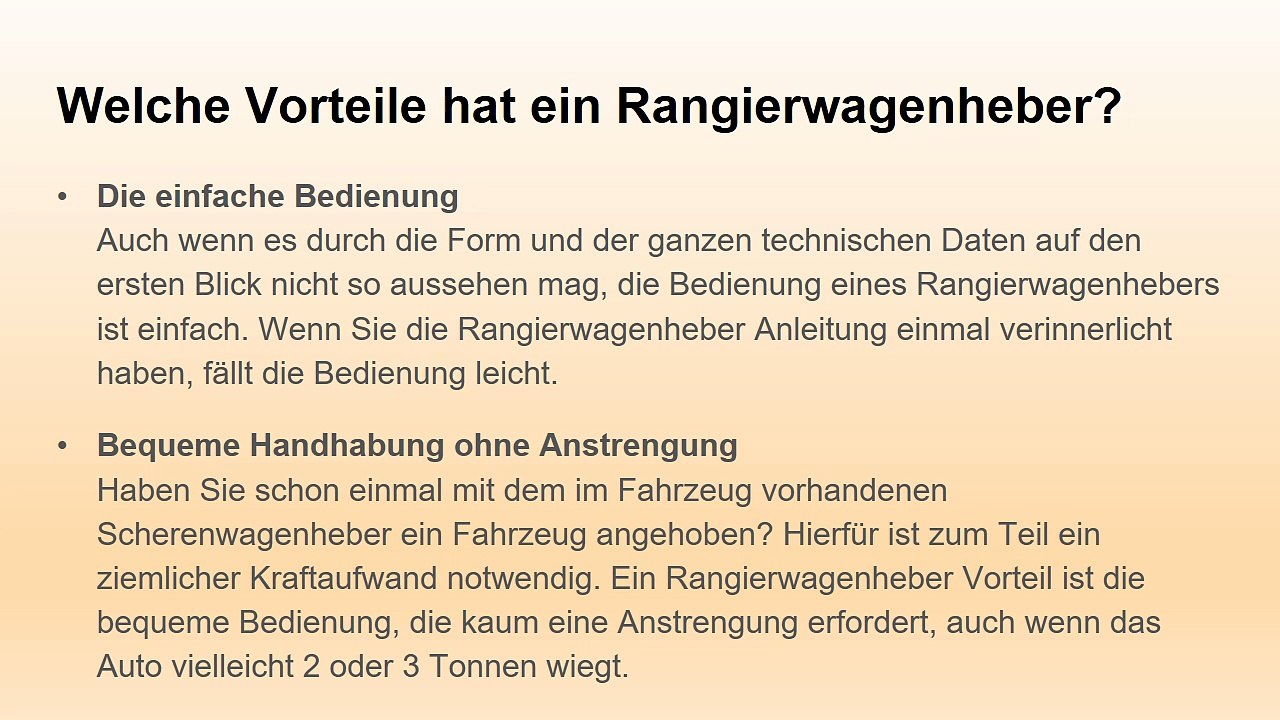 Rangierwagenheber Vorteile