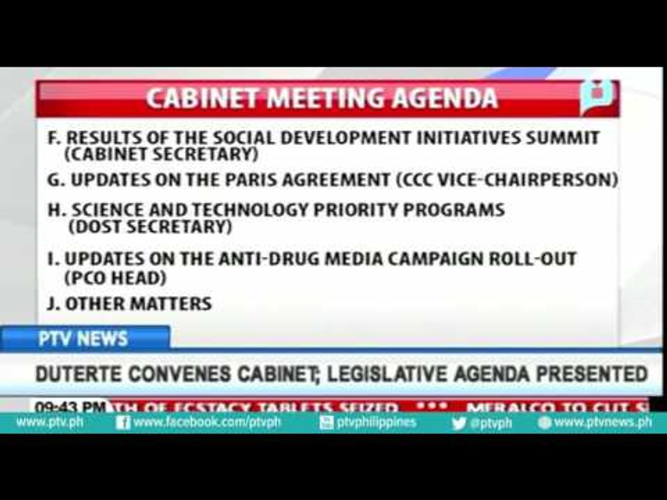 Duterte convenes Cabinet; Legislative agenda presented