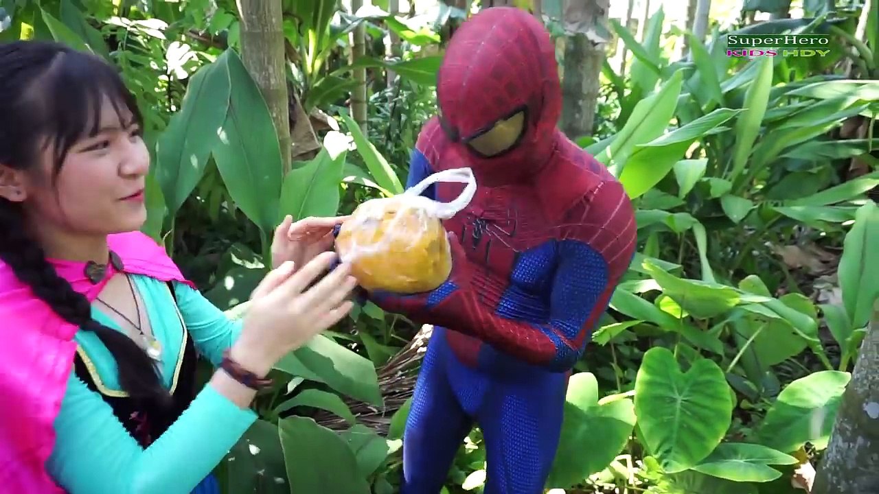 Spiderman with Frozen Elsa, Anna FART POO FIRE vs Joker - Fun Superhero movie in real life!