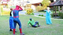 Spiderman & Frozen Elsa vs Frozen Anna & Hulk - Tug Of War Prank - Real Life Superheroes