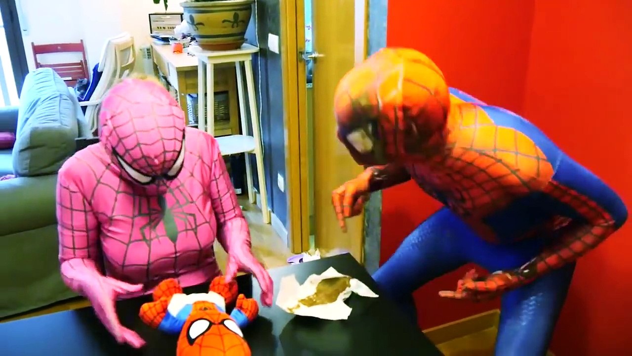 Pink Spidergirl & Spiderman vs Spiderbaby Poo in Real Life! Superhero ft T-Rex, Frozen Elsa