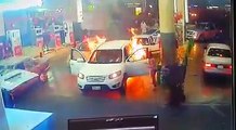Oman petrol pump accident.Car starts fire at Oman Petrol Station ladies inside