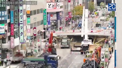 Japon: l’avenue effondrée rouverte à la circulation en 7 jours chrono