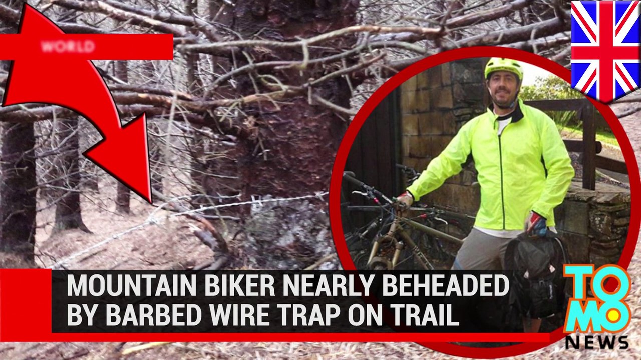 Cyclist nearly beheaded by barbed wire booby trap