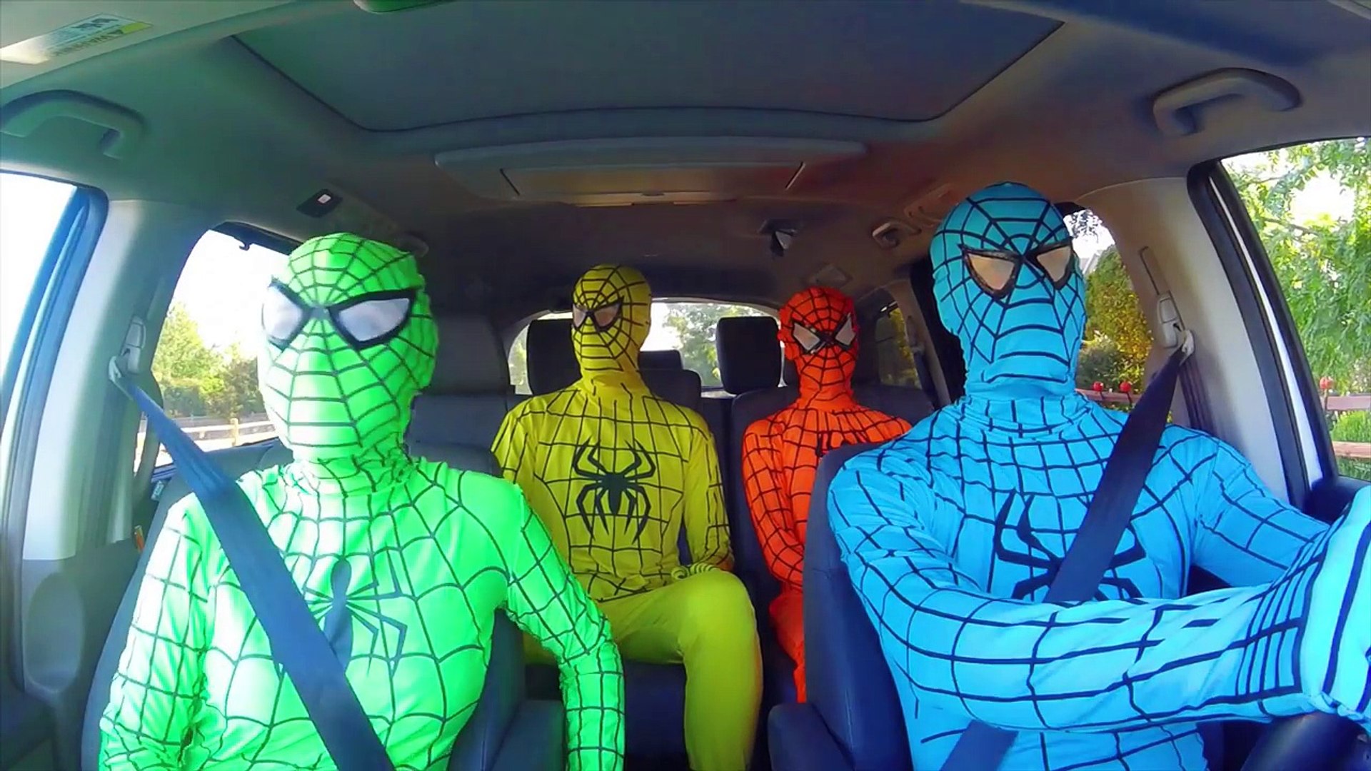 BLUE Spiderman dancing in a car w/ GREEN spiderman YELLOW spiderman &  ORANGE spiderman in real life - video Dailymotion