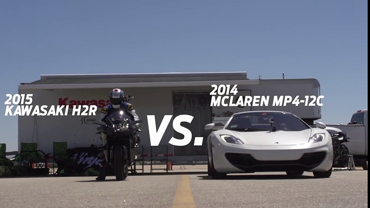 Kawasaki H2R vs McLaren MP4-12C Supercar - 1_2 Mile Airstrip Race 1