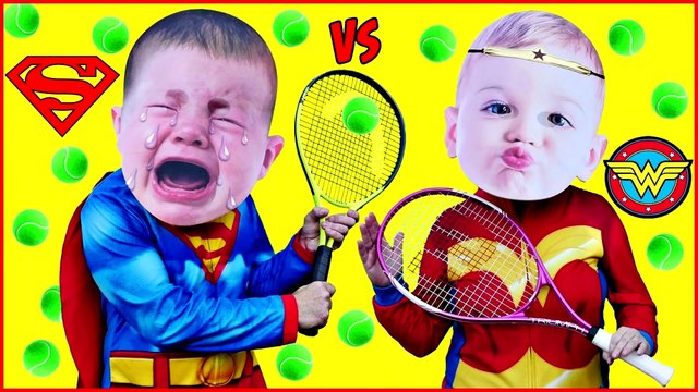 CRYING BABY Superheroes in Real Life Superman TENNIS Superhero BIG HEAD CRYING BABIES