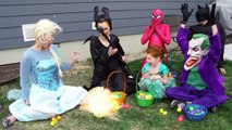 Spiderman Frozen Elsa Pink Spidergirl VS Maleficent vs Doctor Surprise Egg Hunt Superheroes IRL