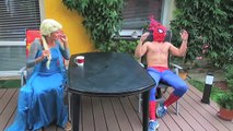 Frozen Elsas POOL SURPRISE! w/ Spiderman Bad Baby Maleficent Mermaid Joker! Funny Superhero