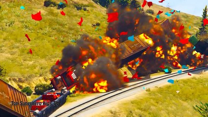 train crash videos for children mcqueen in fire at railway fun spiderman for kids nursery rhymes