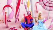 Spiderman vs Candy land w Frozen Elsa Magic wardrobe Superman in Real Life Superheroes