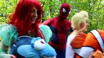 Spiderman, Frozen Elsa & Nemo FIND DORY! w/ Pink Spidergirl & Anna vs Joker, Catwoman & Gum :)