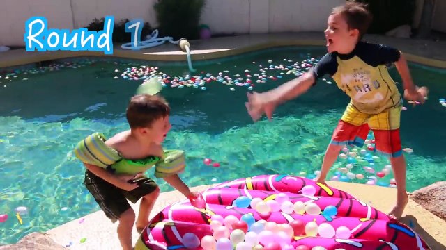 1,000 + BALLOON POP ~ GIANT POOL PARTY ~ Balloon Fight Superhero Family Friendly Kids Videos