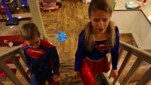 Superman vs Batman Box Fort Fight! kids nerf superhero real life movie SuperHeroKids