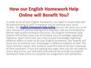 MyAssignmenthelp.com provides you english homework help online