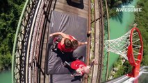 PEOPLE ARE AWESOME : Freestyle Trampoline Slam Dunks on a Train by the Dunking Devils