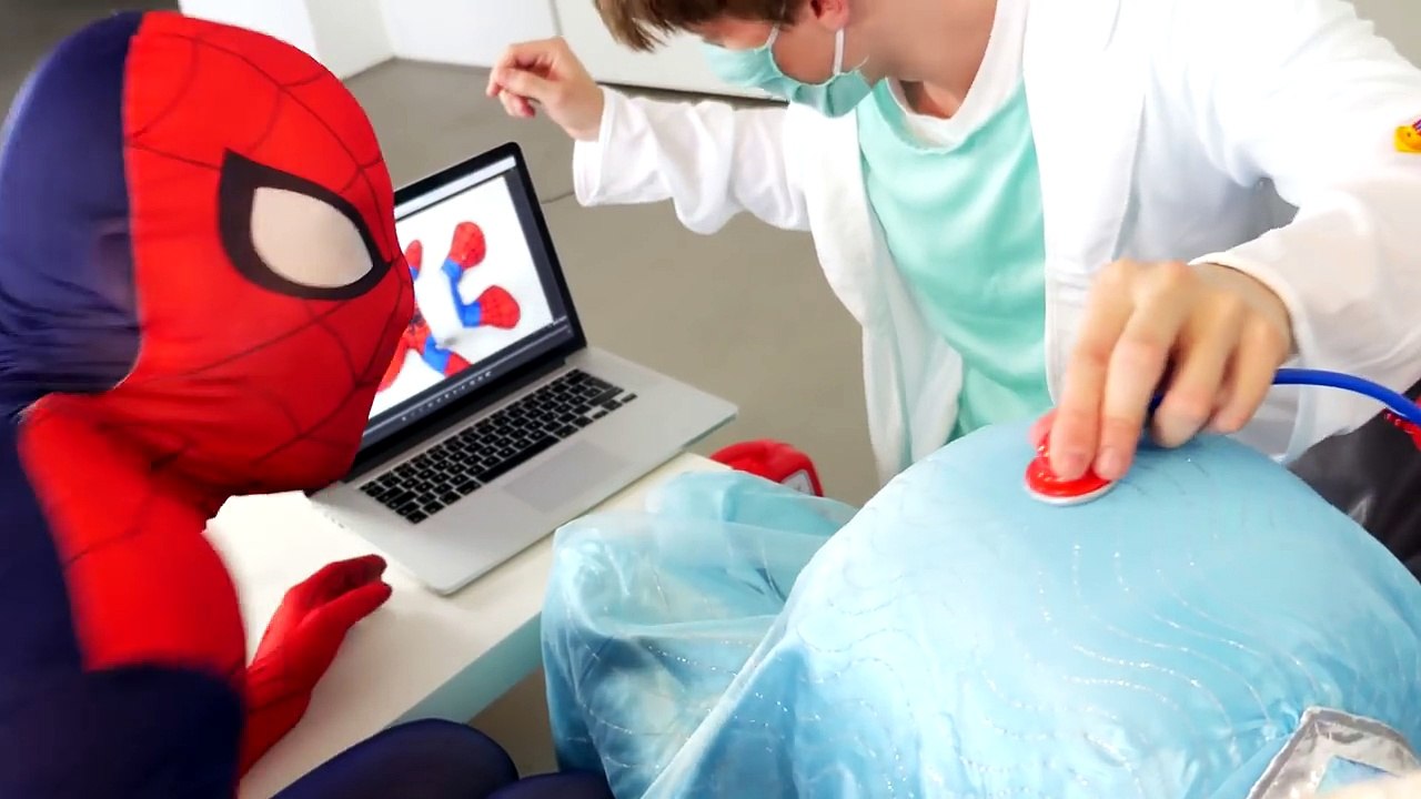 PREGNANT FROZEN ELSA & SPIDERMAN with Spiderbaby and Doctor! Fun Superhero Movie in Real Life