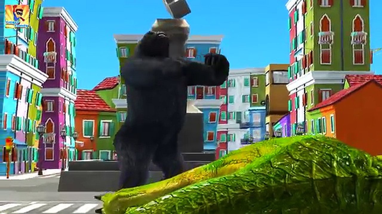 Crazy Dinosaur Vs Crazy Gorilla Finger Family | Animals Cartoons Finger Family Rhymes