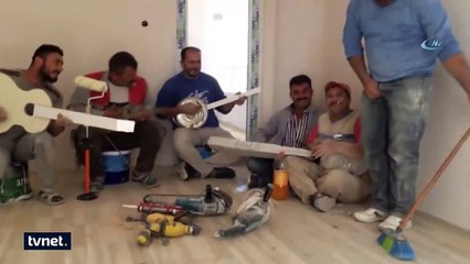 İnşaat işçilerinden mükemmel orkestra