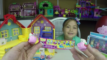 BIG PEPPA PIG HOUSE PLAYSET TOY + GIANT PEPPA PIG SURPRISE EGG + Cute Hello Kitty Surprise Eggs Toys