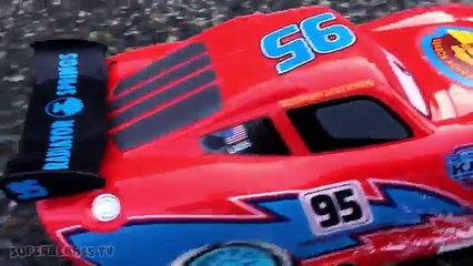 Spiderman Playing with Lightning McQueen Disney Cars Toy - Fun Superheroes Movie in Real Life