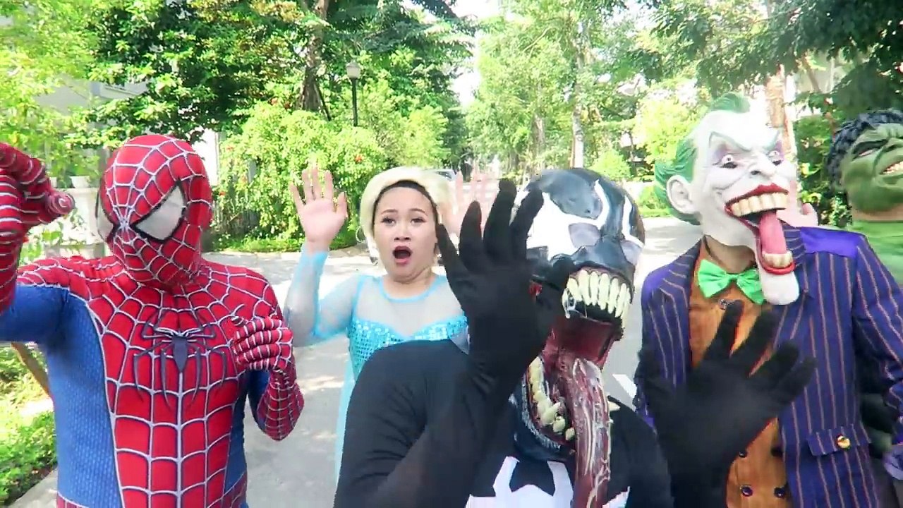Spiderman saw T Rex Vs Indominus Rex! T Rex Vs Frozen Elsa Vs Hulk Vs Joker Superheroes Action Movie