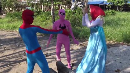 King Spiderman rescue Frozen Elsa escape Catwomen Fun Joker vs Superheroes movie in real life