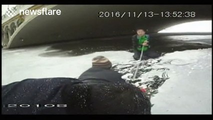 Good samaritans and police officer rescue boy who fell into icy lake