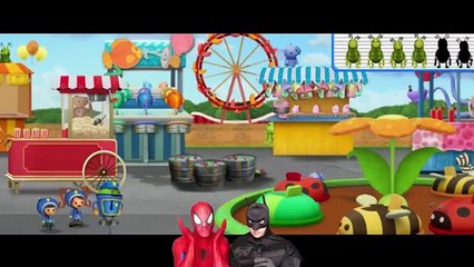 Team Umi Zoomi & Blaze Monster Truck with Spiderman!! Play Video Games with Superheroes!!