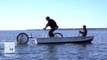 Watch an electric bicycle wheel power a boat