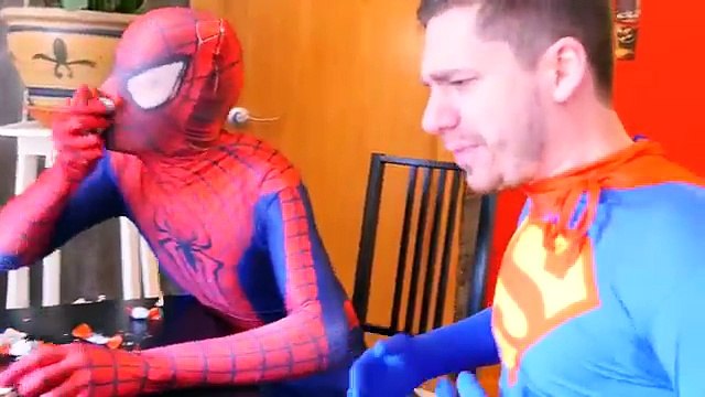 Spiderman vs Superman vs Kinder Surprise Eggs! Spider-Man Poo. Funny Superhero Movie in Real Life :)