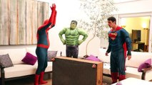 Spiderman vs Superman & Hulk MESS TRASH PRANK with Frozen Elsa, Frozen Anna & Joker - Superheroes
