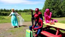 Frozen Elsa vs Maleficent! w/ Spiderman & Pink Spidergirl, Anna, Joker, Bubble Gum & Candy :)