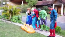Spiderman & Frozen Elsa vs BIG FOOT MONSTER!! w/ Anna Hulk Superman - Real Life Superheroes Funny