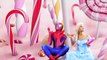 Spiderman vs Candy land w Frozen Elsa Magic wardrobe & Superman in Real Life Superheroes