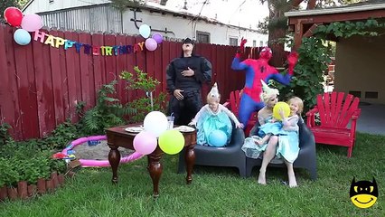 Frozen Elsa & Spiderman CAKE PRANK! vs Maleficent Joker Big Butt Car Scare! IRL Superhero Fun :)