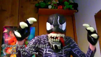 Baby Frozen ELSA shoot Spidemans VENOM in BUTT with ICE Super Hero Fights In Real Life NEW 2016