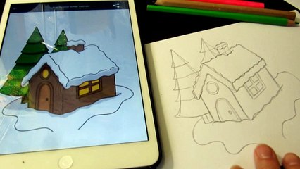 How to draw a cartoon Christmas house Как нарисовать мультяшный новогодний дом