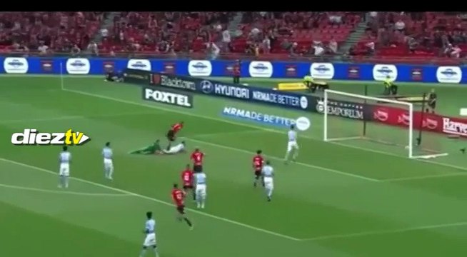 Western Sydney Wanderers player Kerem Bulut thinks he scored, gets called offside, proceeds to celebrate