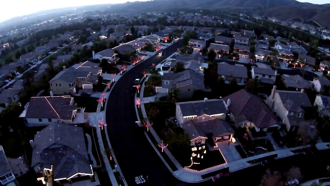 Christmas Light Display as Seen by Drone Wizards in Winter